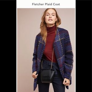 NWT Anthropologie Navy Blue Fletcher Plaid Coat